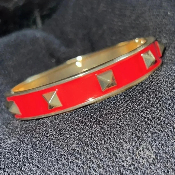 Vintage Luxe Fashion Red Gold Enamel Punky Click Bangle Bracelet - Picture 1 of 12